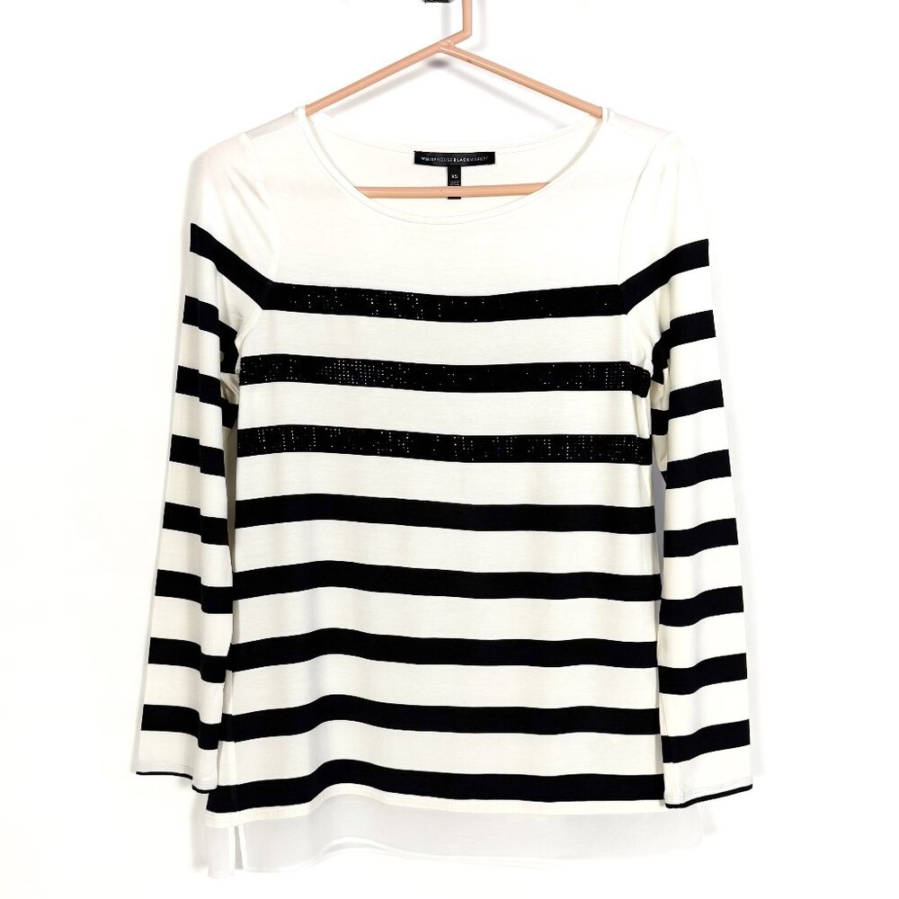White House Black Market Cream and Black Long Sleeve Stripe Top - Size XS